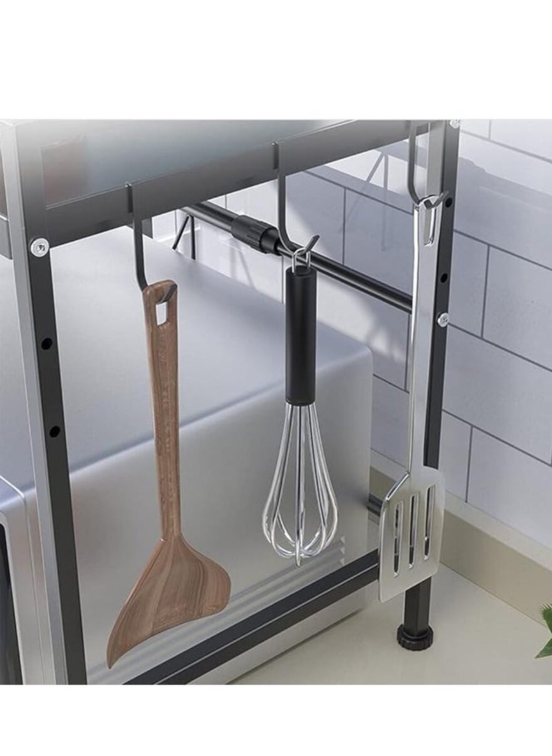 Generic Microwave Oven Rack 1 Pcs Toaster Rack Metal Plate Black Telescopic Storage Rack Kitchen Counter Storage Organizer (2-Tier)  - Image 3