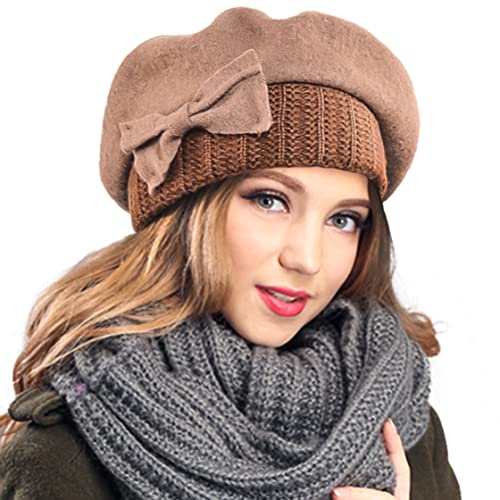 VECRY Women's 100% Wool Bucket Hat Felt Cloche Beret Dress Winter Beanie Hats (Beret-Khaki) - Image 3