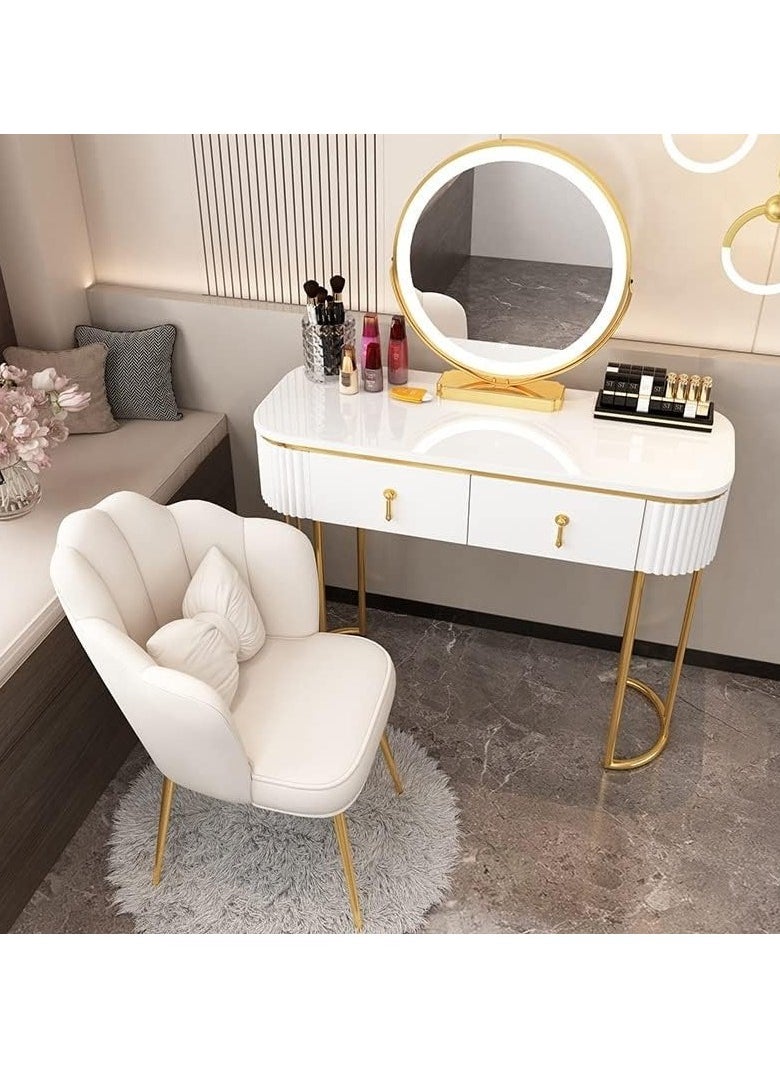 2 Drawer Furniture Home Vanity Desk, Makeup Vanity Set with Ergonomic Cushioned Stool, Dressing Table with LED Lighted Mirror for Girls Bedroom Makeup Dressing Table - pzsku/Z1C7E9D1B43E44360CC4DZ/45/_/1733849063/a8f689d3-dfe0-4d86-96b3-ae2f11ac53df