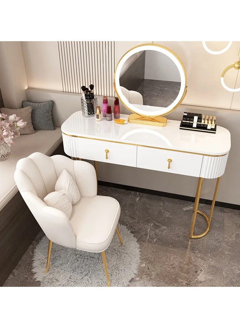 2 Drawer Furniture Home Vanity Desk, Makeup Vanity Set with Ergonomic Cushioned Stool, Dressing Table with LED Lighted Mirror for Girls Bedroom Makeup Dressing Table - pzsku/Z1C7E9D1B43E44360CC4DZ/45/_/1733849073/0ab43fd6-ce80-4a4c-87cc-5d009c90166d