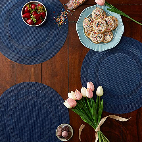 DII مجموعة دِي آي آي من مفارش الطاولة المصنوعة من PVC، مجموعة مفارش دائرية داخلية/خارجية، 13.75"، أزرق بحري، 6 قطع - Image 2