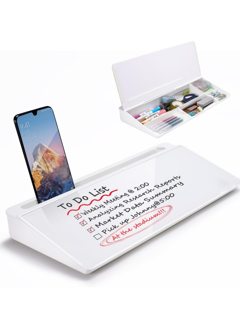 Generic Small Glass Desktop Whiteboard Dry Erase Board - Computer Keyboard HolderWhiteboard Surface Pad with Drawer, Desk Organiser with Office, Home, School SuppliesAccessories  - Image 1