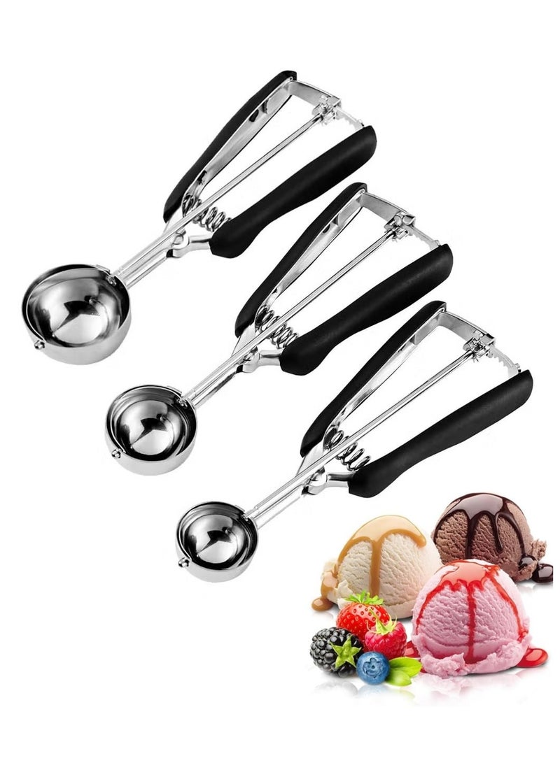 اكسيسن 3 قطع مغرفة آيس كريم من الفولاذ المقاوم للصدأ بمقبض مانع للانزلاق ， متعدد الأحجام - Image 1