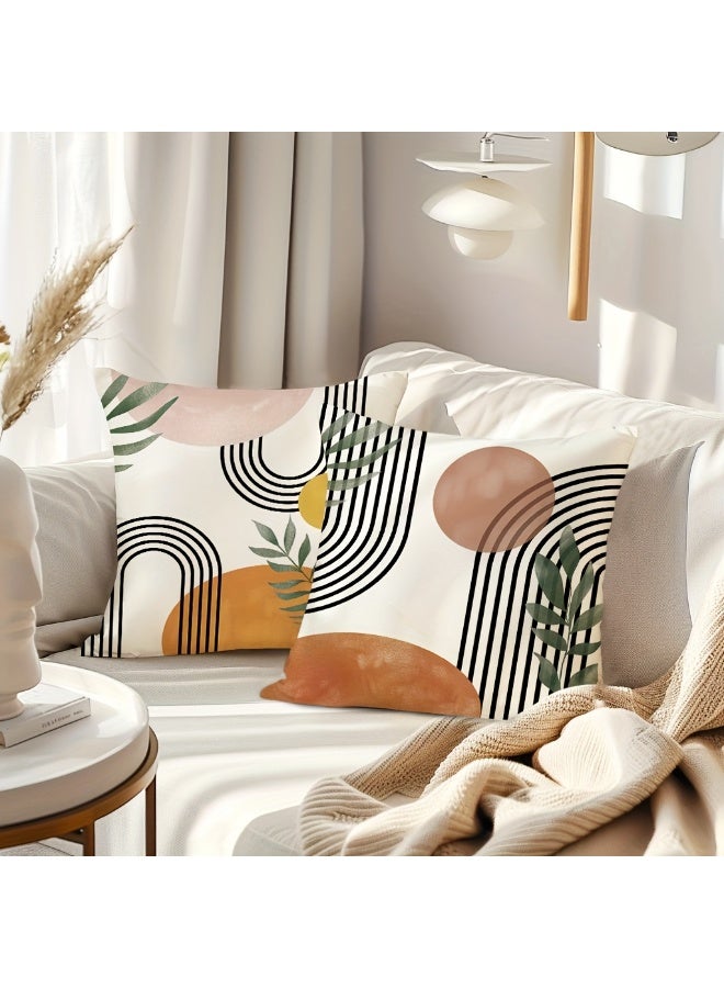 4 قطع من أغطية الوسائد البوهيمية الحديثة منتصف القرن - أغطية زخرفية تجريدية هندسية مقاس 45 × 45 سم لغرفة نوم الأريكة، لا يتضمن حشو الوسادة - Image 4