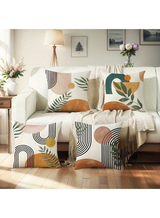 4 قطع من أغطية الوسائد البوهيمية الحديثة منتصف القرن - أغطية زخرفية تجريدية هندسية مقاس 45 × 45 سم لغرفة نوم الأريكة، لا يتضمن حشو الوسادة - Image 3