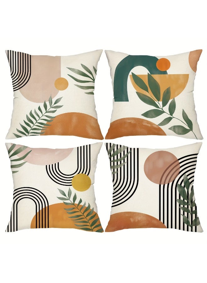 4 قطع من أغطية الوسائد البوهيمية الحديثة منتصف القرن - أغطية زخرفية تجريدية هندسية مقاس 45 × 45 سم لغرفة نوم الأريكة، لا يتضمن حشو الوسادة - Image 1