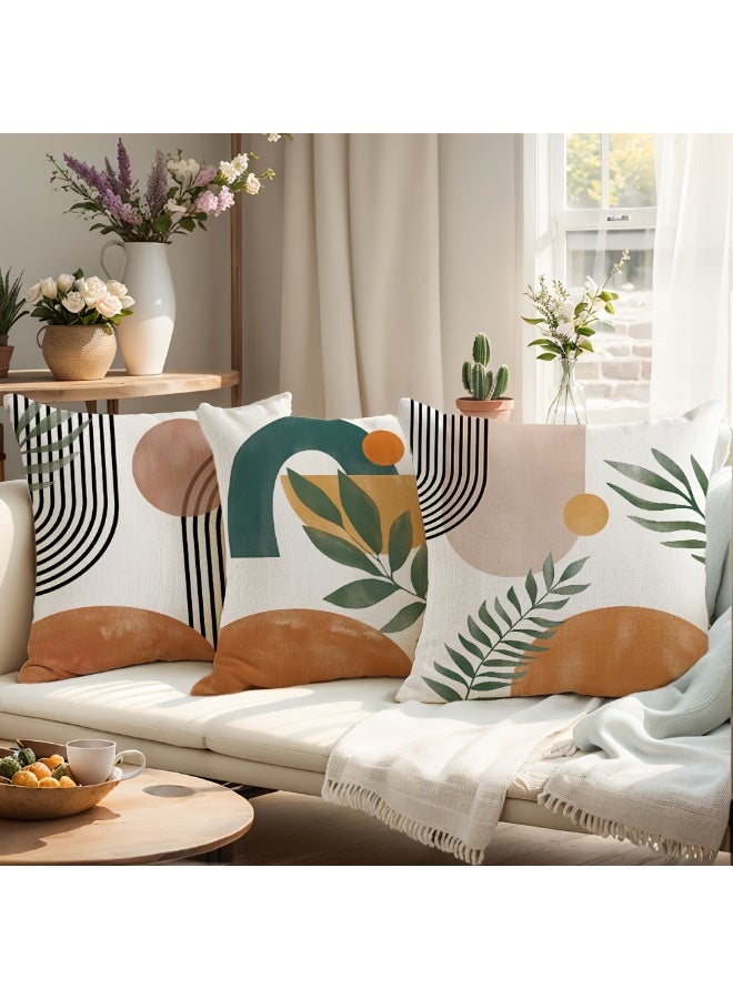 4 قطع من أغطية الوسائد البوهيمية الحديثة منتصف القرن - أغطية زخرفية تجريدية هندسية مقاس 45 × 45 سم لغرفة نوم الأريكة، لا يتضمن حشو الوسادة - Image 2
