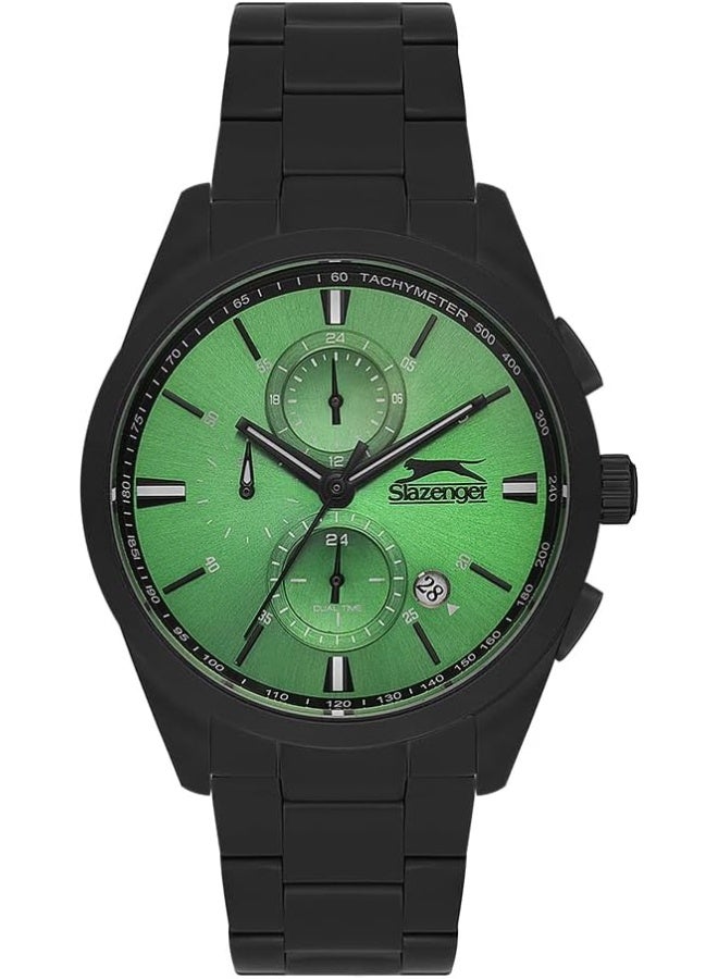 سلازنجر ساعة سلازينجر للرجال، عرض متعدد الوظائف وسوار معدني، أسود - Image 1