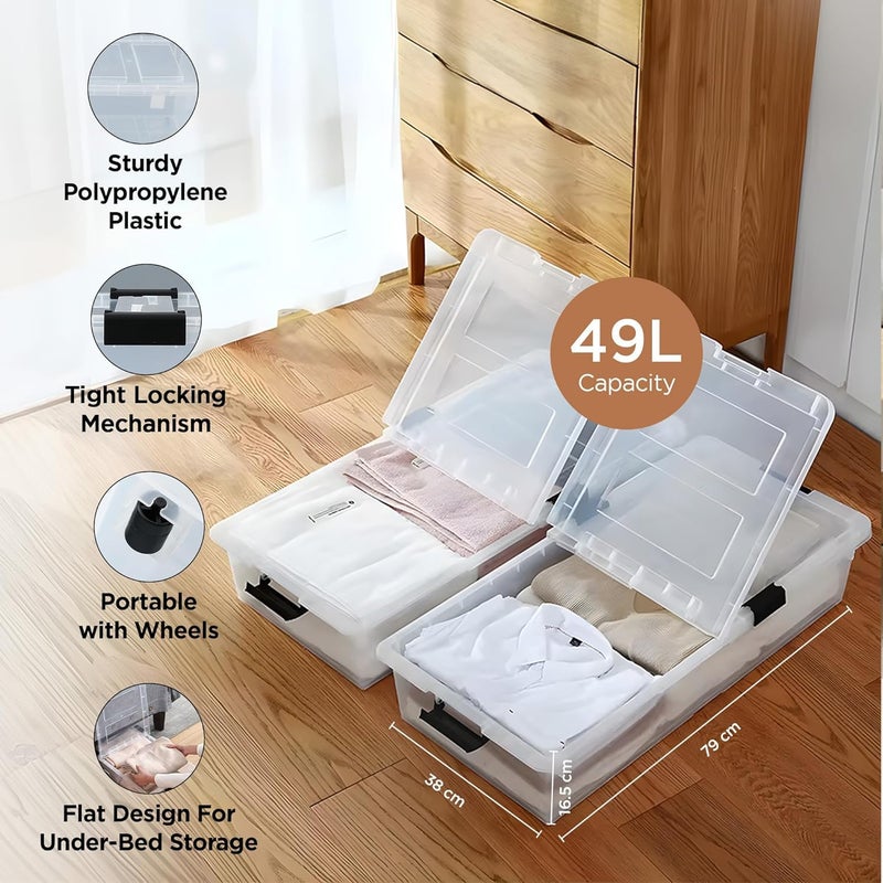 Kuber Industries Kuber Industries Large Capacity Underbed Storage Box with Lids and Wheels Dustproof Stackable Rectangular Storage Box Multipurpose Organizer for ClothesToys 49L  - Image 3