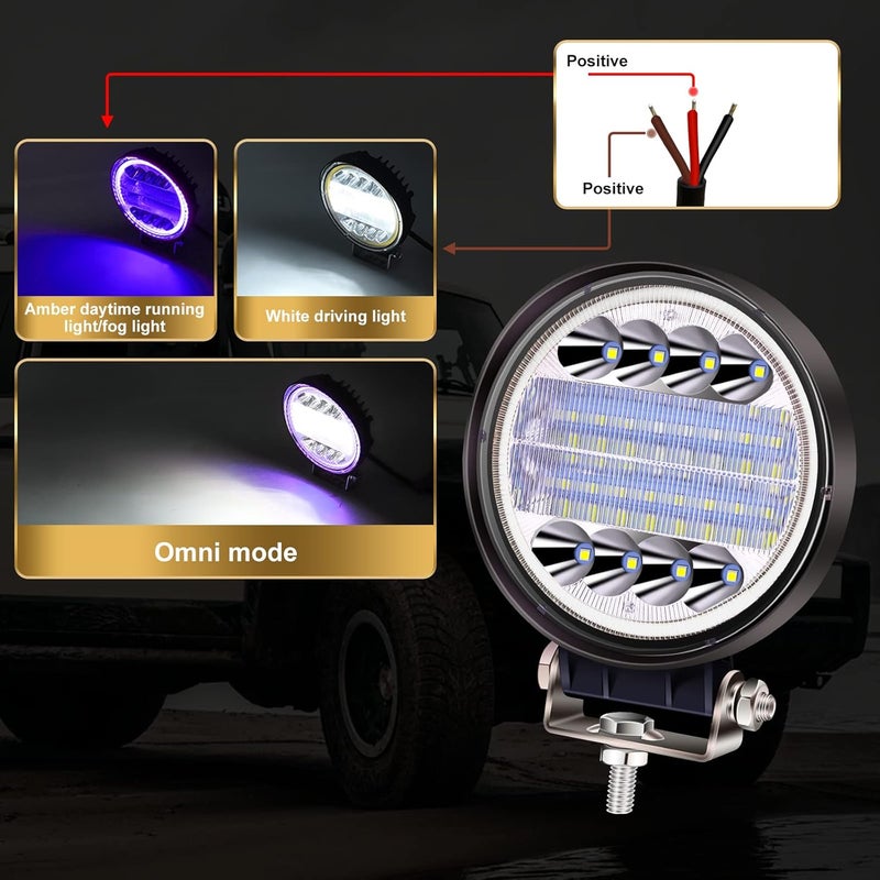 Ourbest 4.5" LED Pods with Blue Angel Eye Ring - Off Road Light Spot Flood Combo for Trucks and Tractors - Image 3
