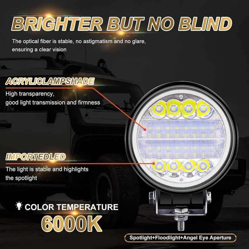 Ourbest 4.5" LED Pods with Blue Angel Eye Ring - Off Road Light Spot Flood Combo for Trucks and Tractors - Image 4