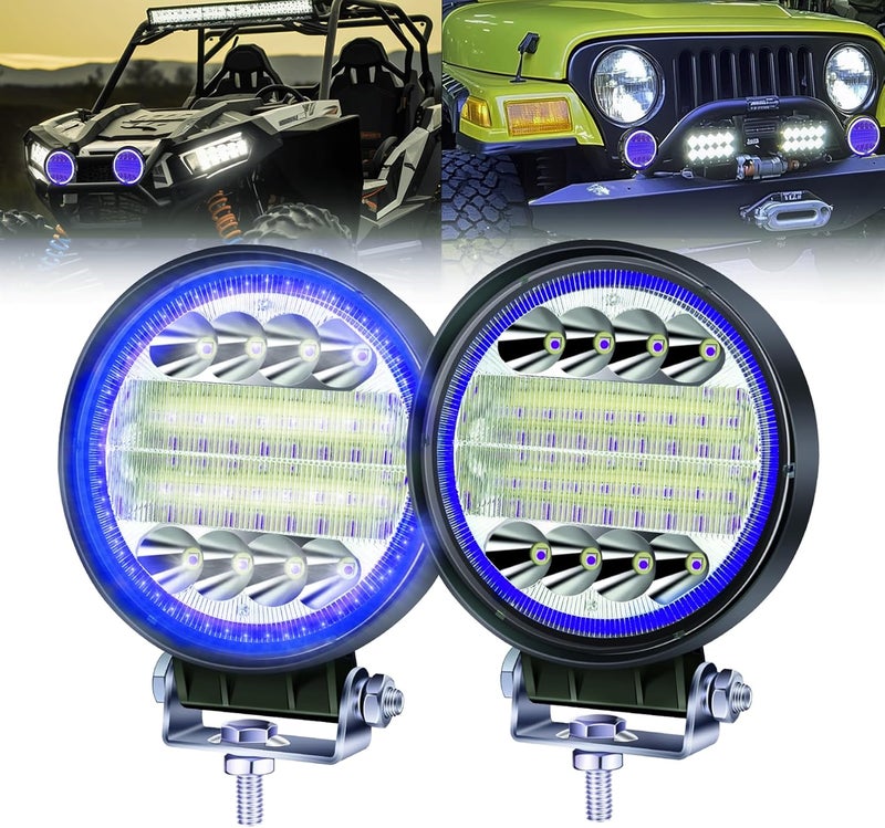Ourbest 4.5" LED Pods with Blue Angel Eye Ring - Off Road Light Spot Flood Combo for Trucks and Tractors - Image 1