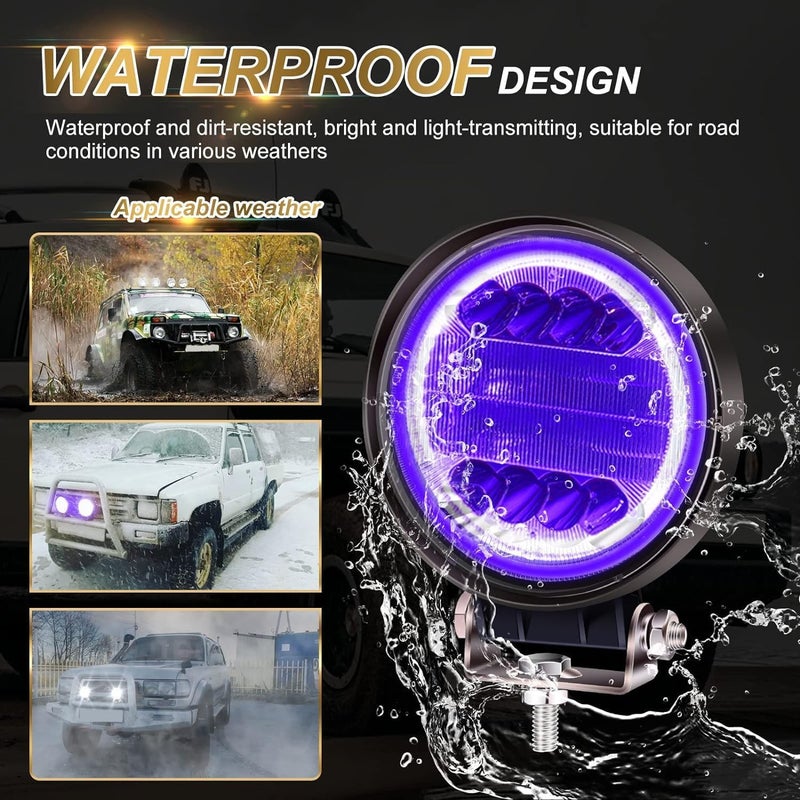 Ourbest 4.5" LED Pods with Blue Angel Eye Ring - Off Road Light Spot Flood Combo for Trucks and Tractors - Image 2