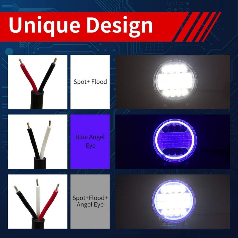 Ourbest 4.5" LED Pods with Blue Angel Eye Ring - Off Road Light Spot Flood Combo for Trucks and Tractors - Image 5