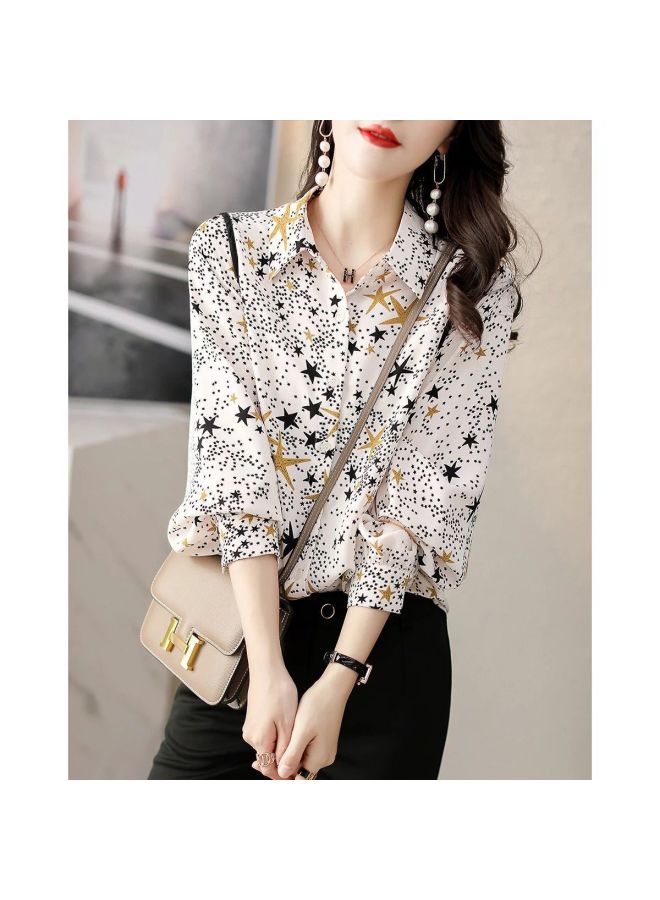 Star Autumn New Fashion Commuting Casual Simple Korean Style Flowy Printed Chiffon Shirt Women's Blouse - Image 1