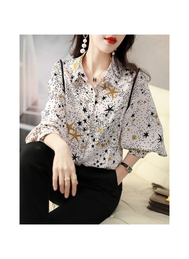 Star Autumn New Fashion Commuting Casual Simple Korean Style Flowy Printed Chiffon Shirt Women's Blouse - Image 2