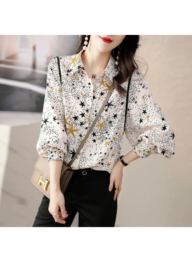 Star Autumn New Fashion Commuting Casual Simple Korean Style Flowy Printed Chiffon Shirt Women's Blouse - Image 3