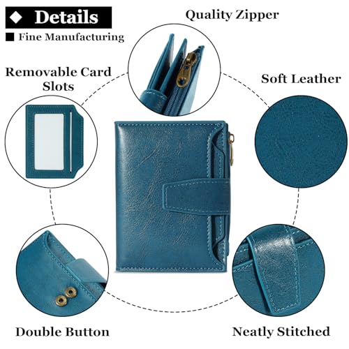 Airkit Small Wallet Women RFID Blocking Soft Leather Bifold Compact Card Holder Wallet for Women with Zipper Coin Pocket 4 ID Window - Image 5