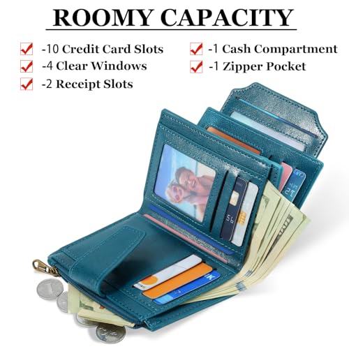 Airkit Small Wallet Women RFID Blocking Soft Leather Bifold Compact Card Holder Wallet for Women with Zipper Coin Pocket 4 ID Window - Image 2