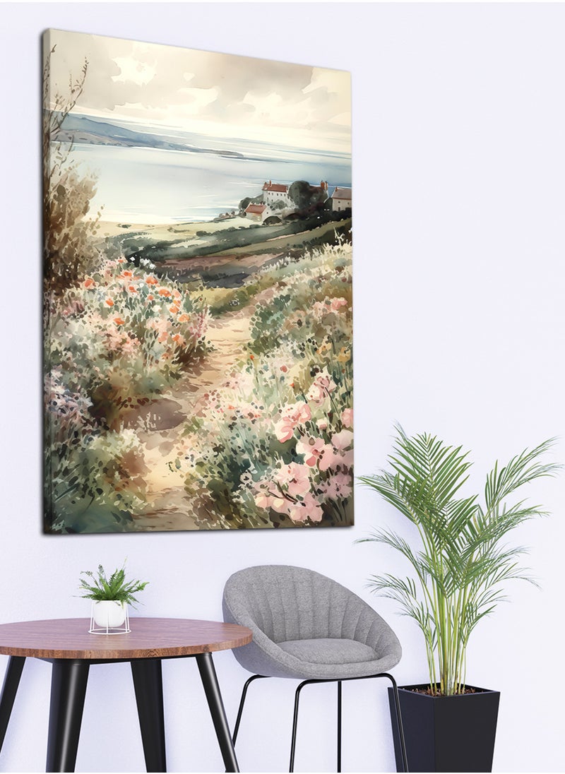 LOWHA - Canvas Wall Art Stretched Over Wooden Frame with The Country Side Painting - Image 1