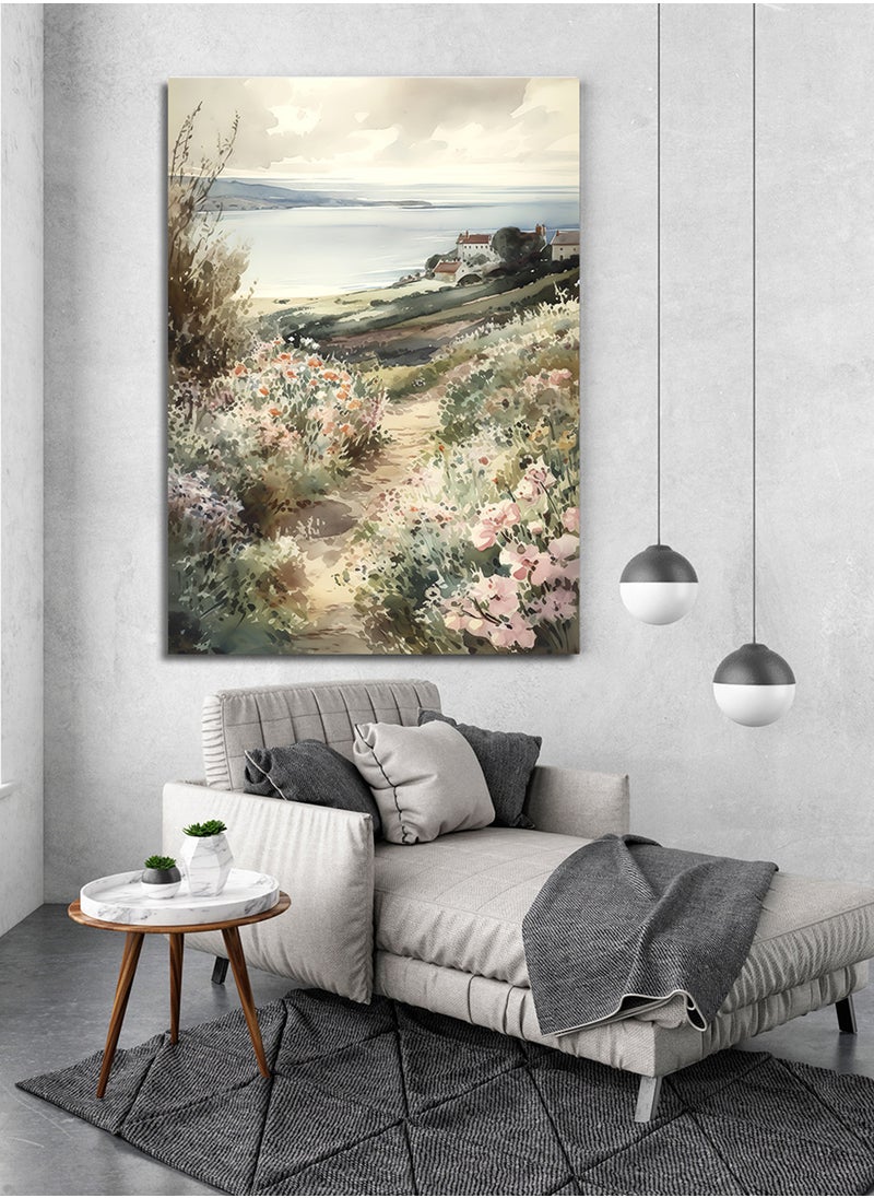 LOWHA - Canvas Wall Art Stretched Over Wooden Frame with The Country Side Painting - Image 1