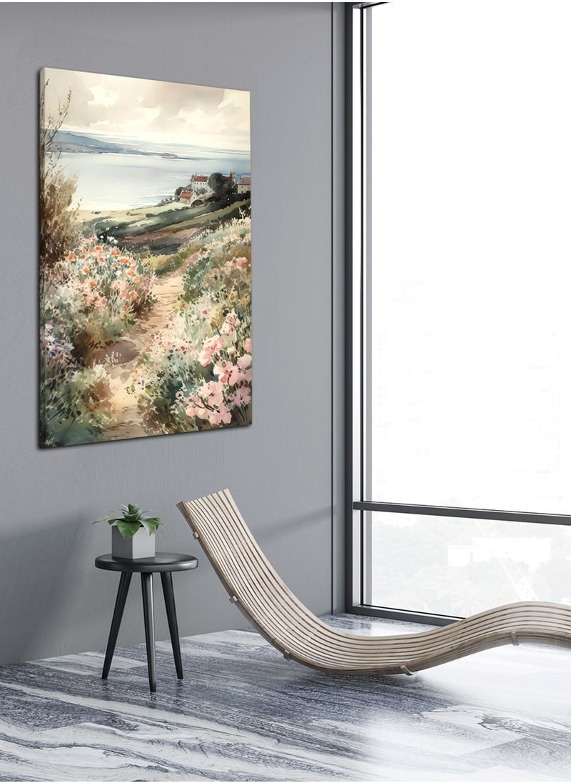 LOWHA - Canvas Wall Art Stretched Over Wooden Frame with The Country Side Painting - Image 1