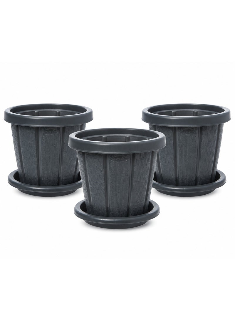كوزموبلاست أصيص زهور كوزموبلاست سيدارجرين مقاس 6 بوصات مع صينية Tray Greyرمادي 3 قطع - Image 1