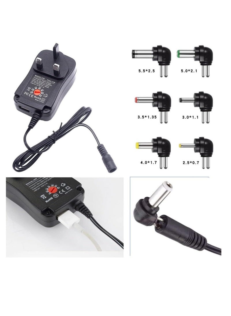 Captaintech - UK Universal Adapter Power Supply,220V TO 6V 9V 12V 15V 18V 24V Adjustable DC Charger Adapter Switching 41W 5V/2.1A USB Port with 6 Selectable Adapter Tips For Wifi Adapter Electronics - Image 1