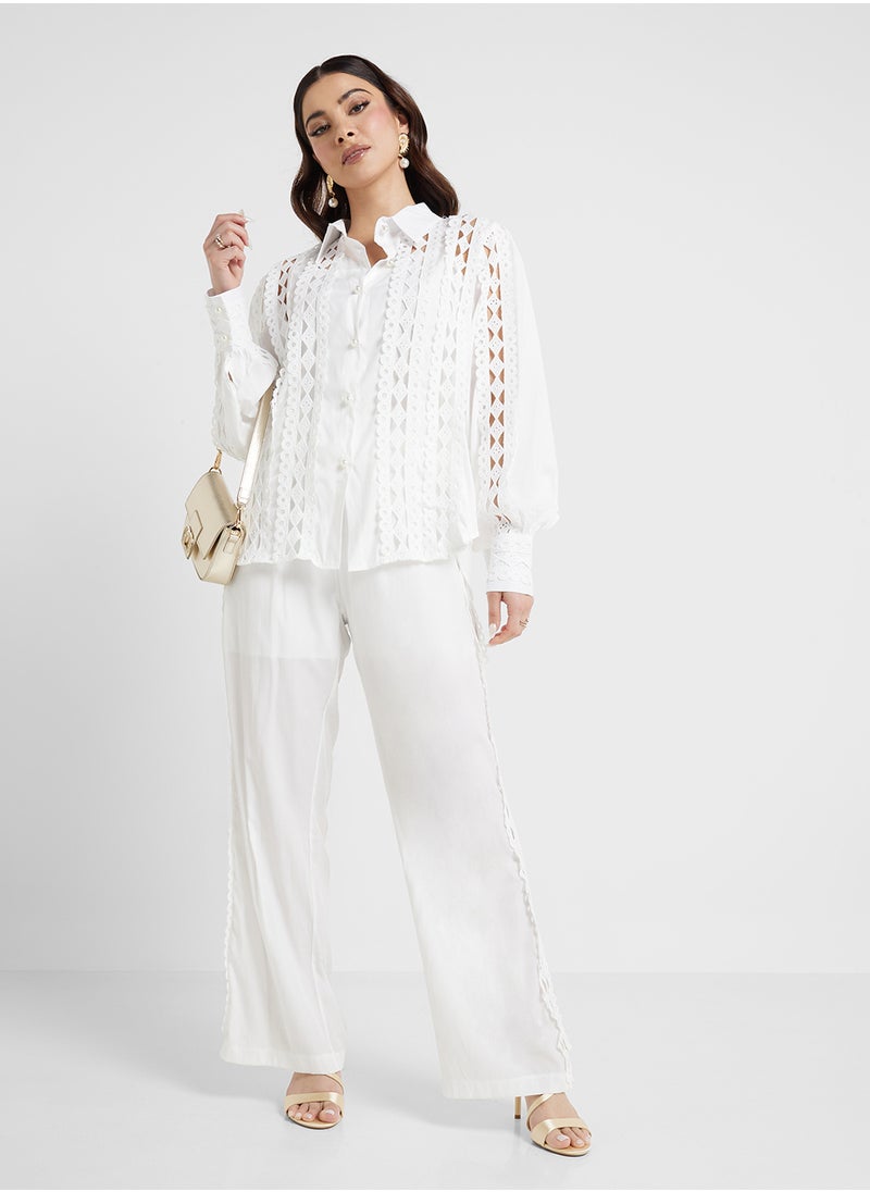 Khizana Laser Cut Out Shirt & Pant Set  - Image 1