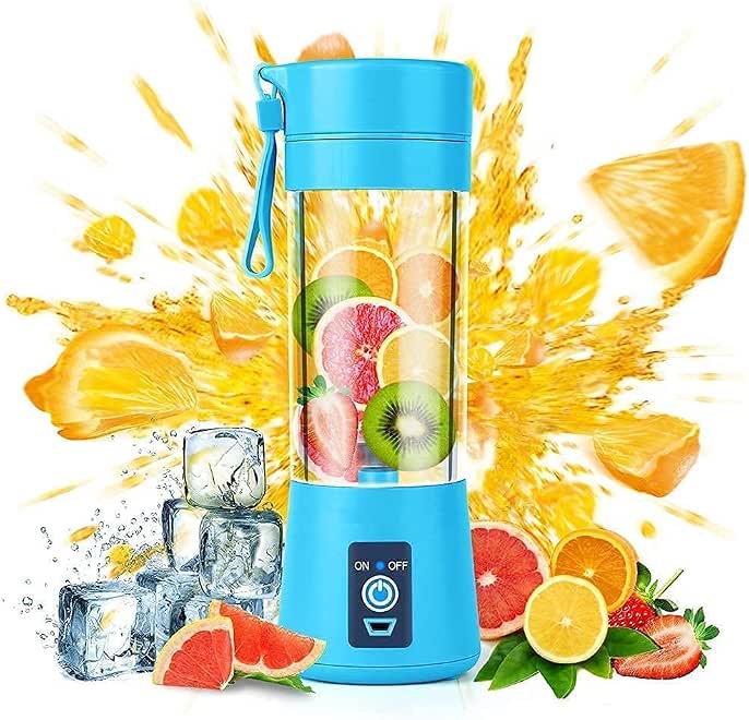 MR. BRAND Portable Blender, Personal Size Electric Rechargeable USB Juicer Cup, Fruit Mixer Machine with 6 Six Blades for Home and Travel (380 ml, Multicolour)