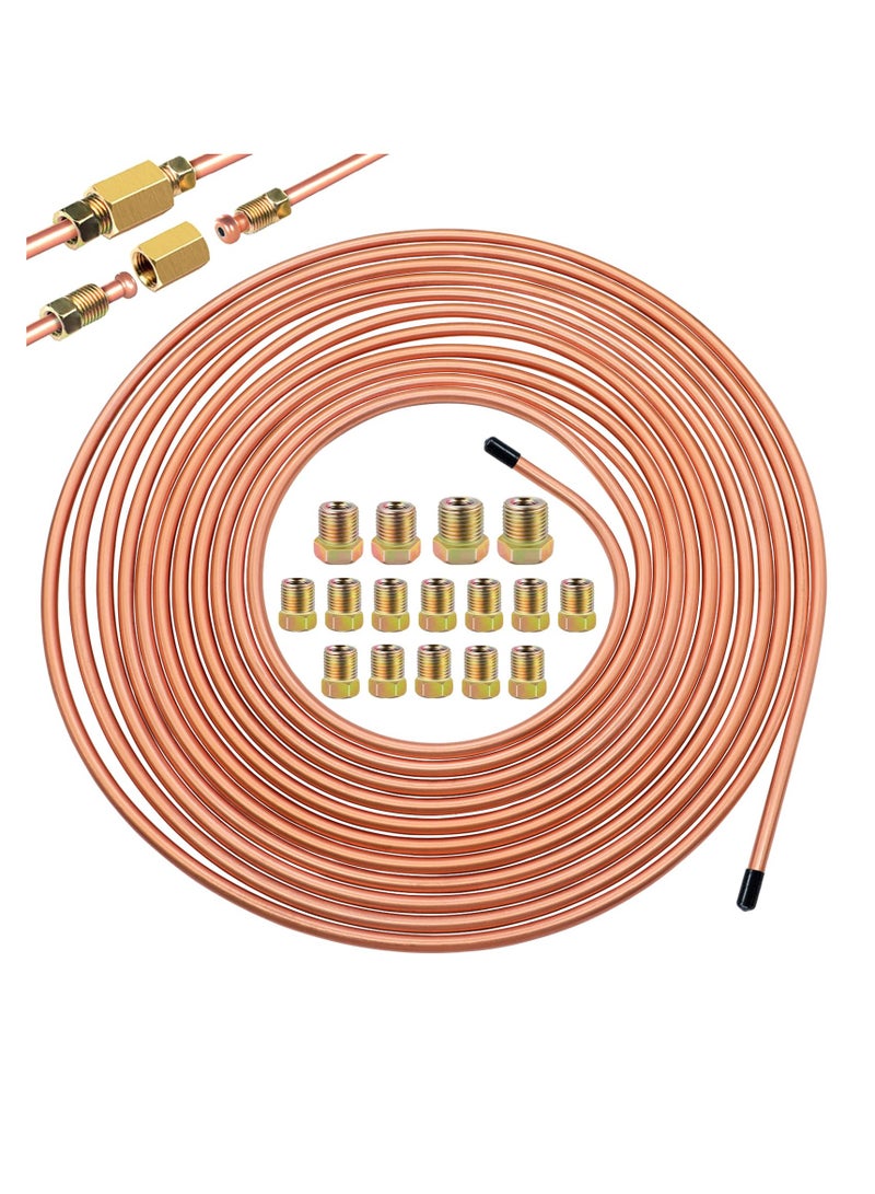 SYOSI 1/4 Brake Line - Upgraded 25 Ft, Of 1/4 Flexible Copper Coated Brake Line Tube Roll, 25 Ft. Roll 1/4 Copper Tubing for Automotive (Includes 16 Inverted Flare Fittings) - Image 2