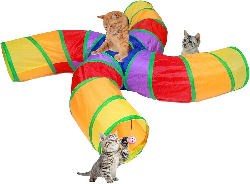 EGETOTA Cat Tunnel for Indoor Cats Large, with Play Ball S-Shape 4 Way Collapsible Interactive Peek Hole Pet Tube Toys, Puppy, Kitty, Kitten, Rabbit (S4 - Multicolor) - Image 1