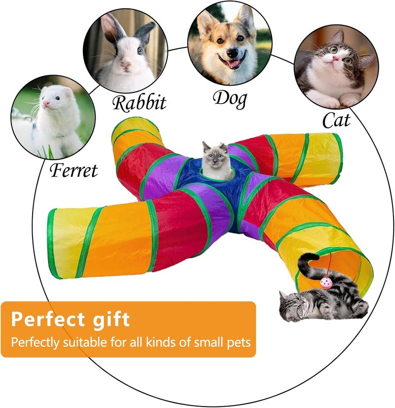 EGETOTA Cat Tunnel for Indoor Cats Large, with Play Ball S-Shape 4 Way Collapsible Interactive Peek Hole Pet Tube Toys, Puppy, Kitty, Kitten, Rabbit (S4 - Multicolor) - Image 2