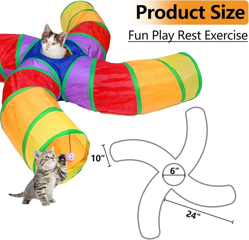 EGETOTA Cat Tunnel for Indoor Cats Large, with Play Ball S-Shape 4 Way Collapsible Interactive Peek Hole Pet Tube Toys, Puppy, Kitty, Kitten, Rabbit (S4 - Multicolor) - Image 5