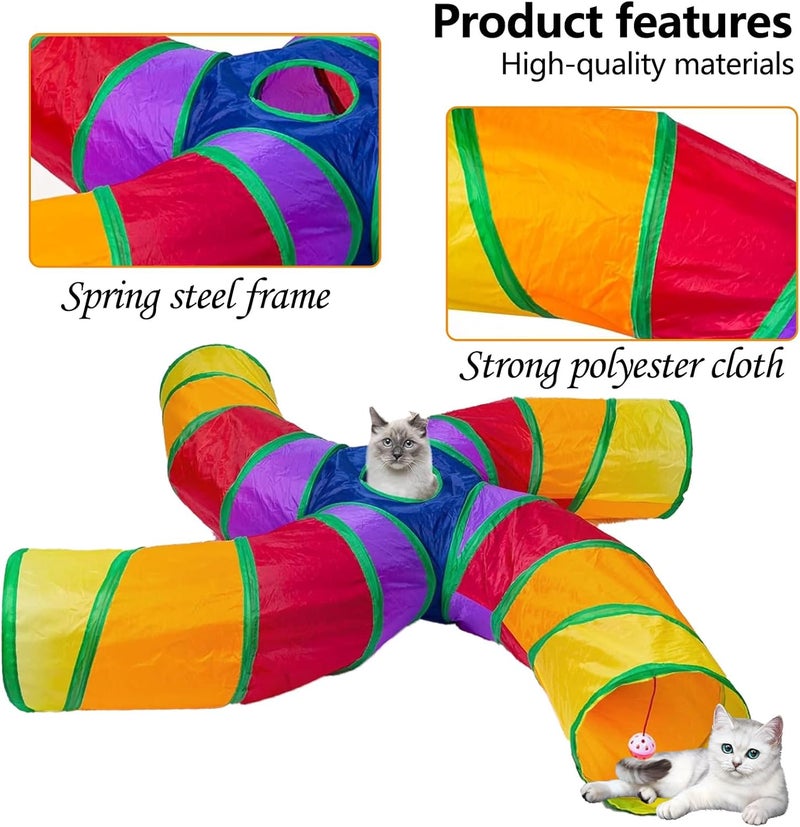 EGETOTA Cat Tunnel for Indoor Cats Large, with Play Ball S-Shape 4 Way Collapsible Interactive Peek Hole Pet Tube Toys, Puppy, Kitty, Kitten, Rabbit (S4 - Multicolor) - Image 4