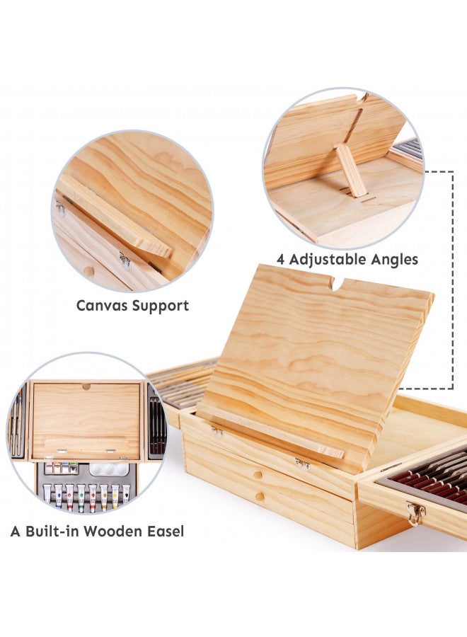 Color More 85 Piece Deluxe Wooden Art Supplies, Art Kit with Easel and Acrylic Pad, Art Set for Teens, Adults and Artist Beginners, Creative Gift Box with Wooden Case, Sketching Pencils, Artist Brushes - Image 4