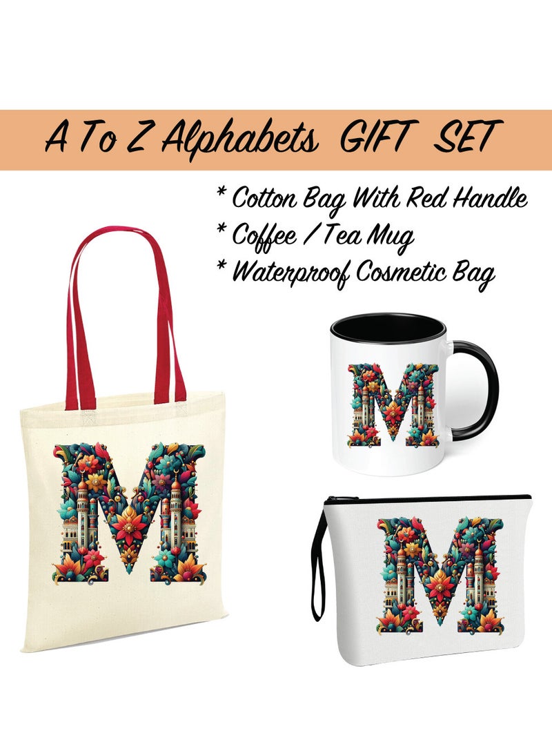 PRINTSHOP4ME Pack of 3 Initial Monogram Gift Set - Black Coffee Mug, Cosmetic Bag and Cotton Tote bag Set - Gift Set for Her - Perfect for Ramadan, School, Travel and Birthday Gift - Image 2