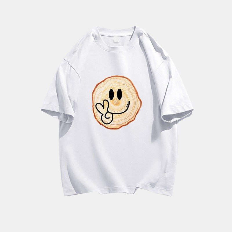 Pure Cotton National Fashion Brand Retro Green Shoulder Smiley Short-Sleeved T-Shirt Women'S Summer Loose Oversize All-Match Top - Image 4