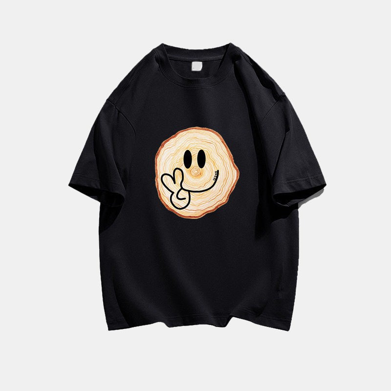 Pure Cotton National Fashion Brand Retro Green Shoulder Smiley Short-Sleeved T-Shirt Women'S Summer Loose Oversize All-Match Top - Image 5