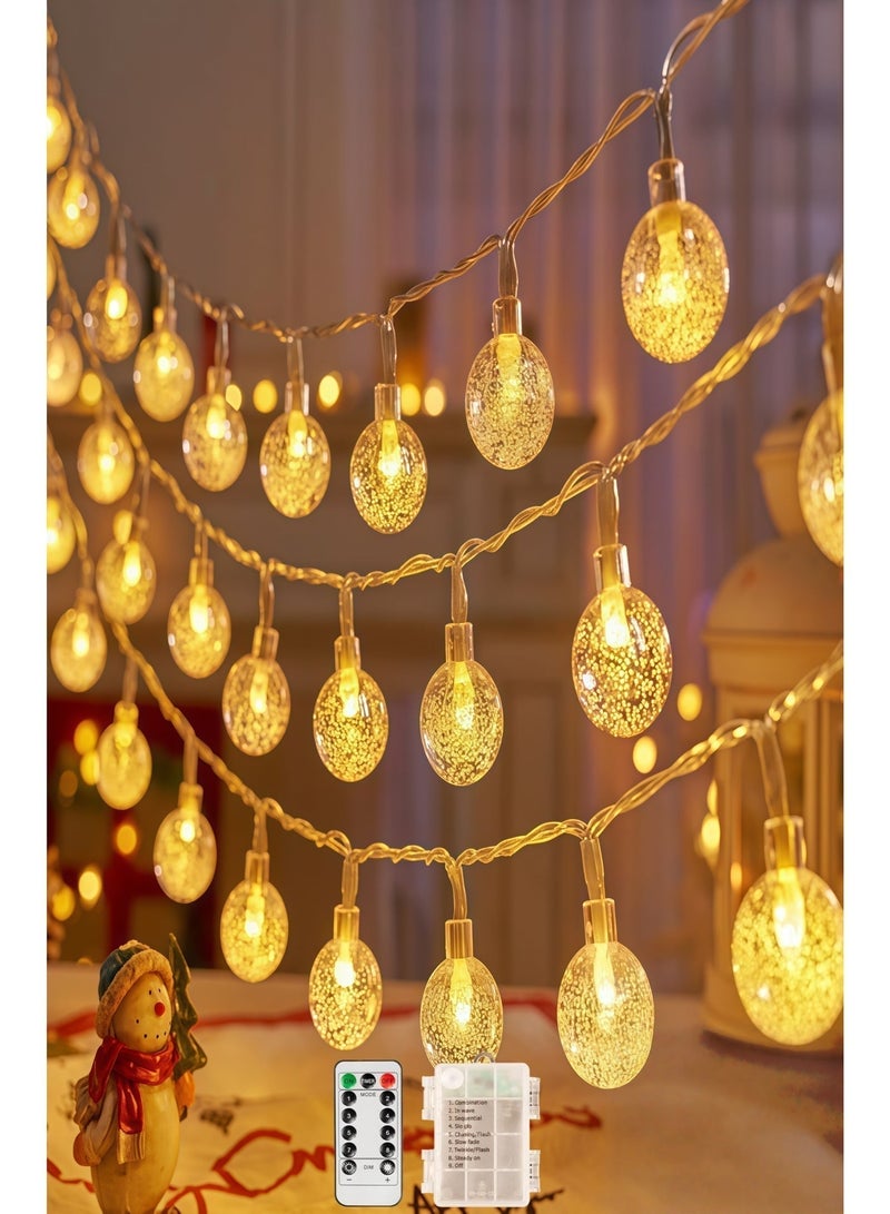 فيلارو سلسلة مصابيح VELARO بطول 10 أمتار و100 مصباح LED على شكل كرات كريستالية، مزودة بجهاز تحكم عن بعد وتعمل عبر USB، تتميز بـ 8 أوضاع للإضاءة، ومقاومة للماء؛ مثالية لتزيين غرف النوم والحدائق والباحات وحفلات الزفاف والحفلات والشرفات والساحات الخارجية، بلون أبيض دافئ. - Image 2