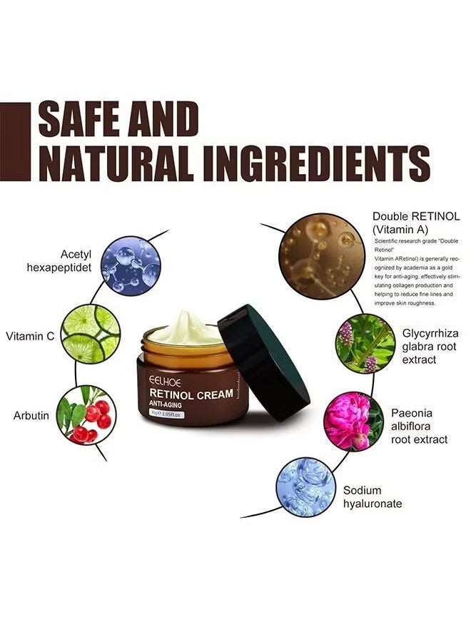 EELHOE Retinol Cream For Face, Retinol Deep Wrinkle Night Cream, Collagen Retinol Hyaluronic Acid Cream, Retinol Cream Moisture Anti-Aging, Retinol Anti Aging Wrinkle Removal Skin Firming Cream 30G - Image 2