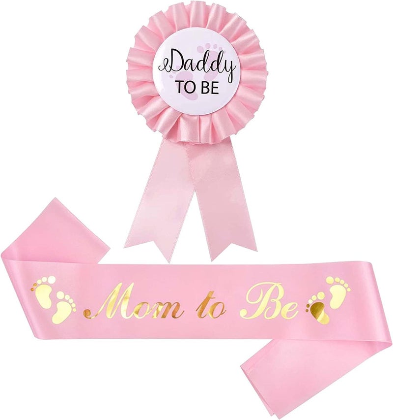 Akebrog Baby Shower Mom To Be Sash And Tinplate Badge Daddy To Be Combo KitBaby Gender Reveal Party Gifts Light Pink - Image 1