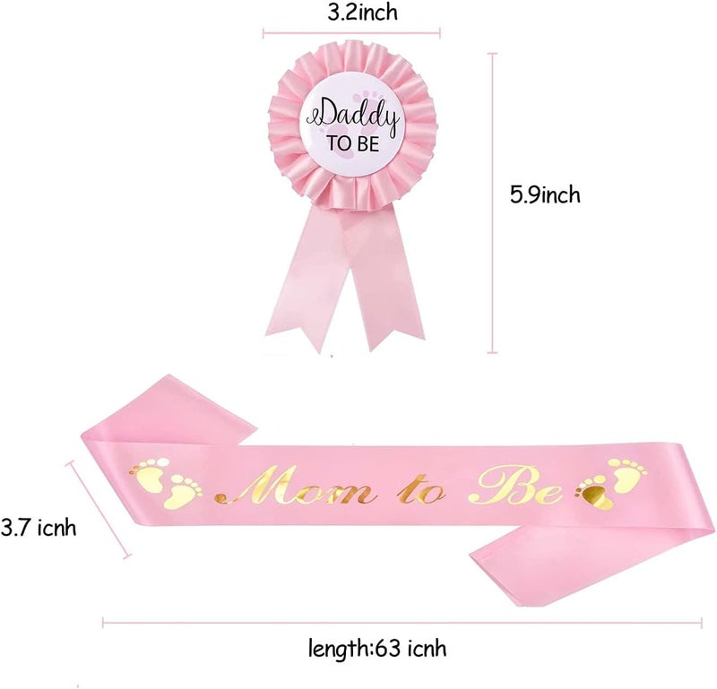 Akebrog Baby Shower Mom To Be Sash And Tinplate Badge Daddy To Be Combo KitBaby Gender Reveal Party Gifts Light Pink - Image 2