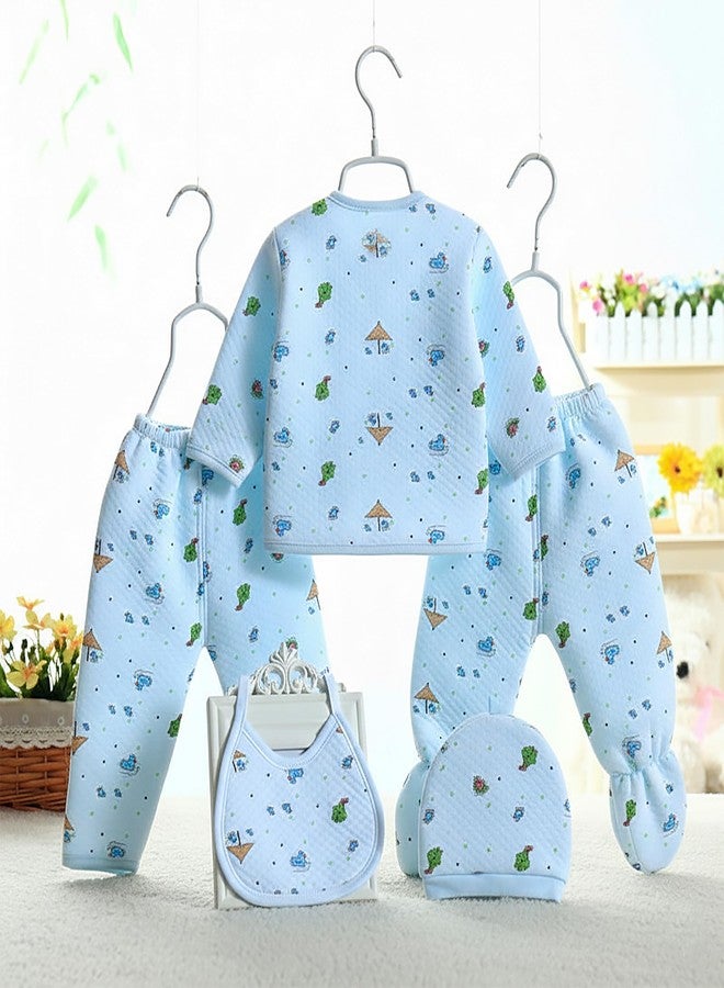 Fancy Walas Presents New Born Baby Winter Wear Printed Baby Clothes 5Pcs Sets 100% Cotton Boys Girls Unisex Baby Cotton/Winter or Flannel Suit Infant Clothes (Blue, 0-3 months) - Image 4