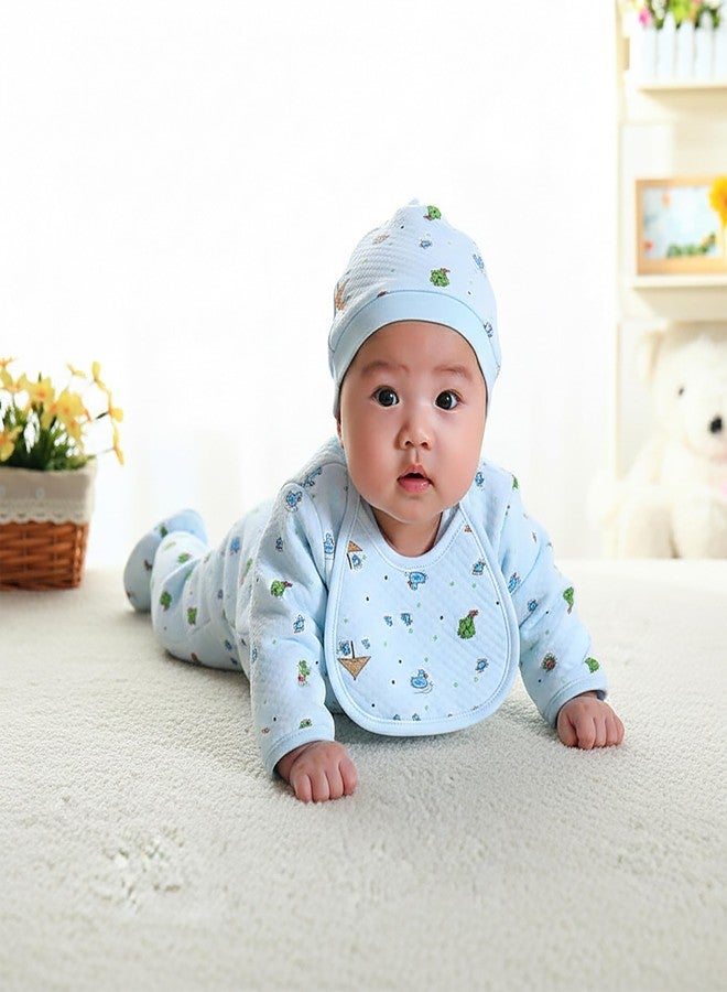 Fancy Walas Presents New Born Baby Winter Wear Printed Baby Clothes 5Pcs Sets 100% Cotton Boys Girls Unisex Baby Cotton/Winter or Flannel Suit Infant Clothes (Blue, 0-3 months) - Image 2
