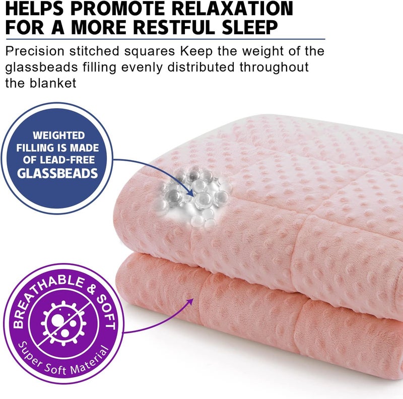 Huloo Sleep هولو سليب ويتيد بلانكيت توين ( Weighted Blanket Twin)، وزن 15 رطل، للبالغين (مقاس 48" × 78")، لون وردي، بلانكيت ناعم وقابل للتنفس من نوع مينكي، مناسب لجميع الفصول، بلانكيت ثقيل مزود بخرز زجاجي عالي الجودة. - Image 3