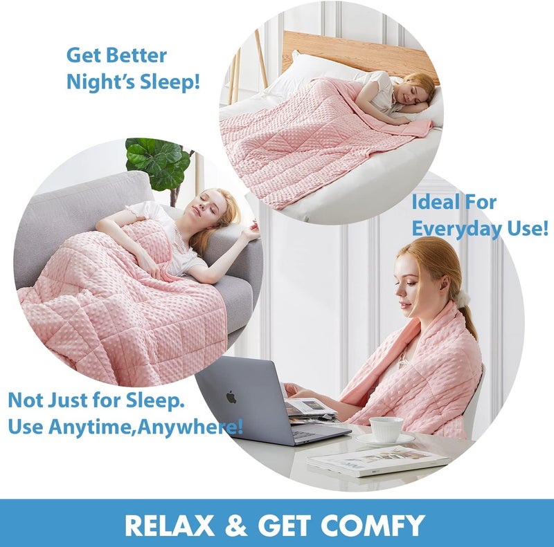 Huloo Sleep هولو سليب ويتيد بلانكيت توين ( Weighted Blanket Twin)، وزن 15 رطل، للبالغين (مقاس 48" × 78")، لون وردي، بلانكيت ناعم وقابل للتنفس من نوع مينكي، مناسب لجميع الفصول، بلانكيت ثقيل مزود بخرز زجاجي عالي الجودة. - Image 5