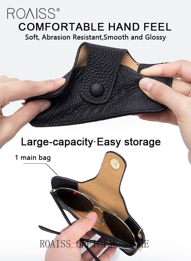 roaiss Unisex Wallet and Cable Organizer Set Genuine Leather Accordion Wallet with Multiple Card Slots and Passport Holder and Leather Sunglasses Case with Hanging Chain for Sunglasses Storage - Image 3