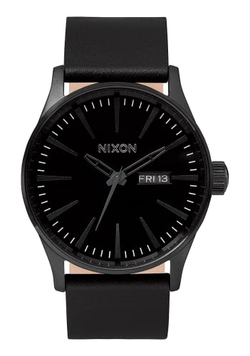 NIXON Sentry Leather A105001-00. All Black Men’s Watch (42mm All Black Watch Face/ 23mm All Black Leather Band), Black - Image 1