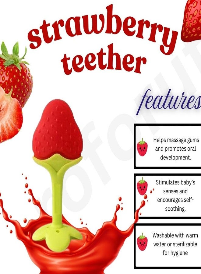 Roforuf Baby Banana Teether,Strawberry Teether & Fruit Feeder Combo – Safe & Soft Teething Relief & Oral Care Perfect for Newborn Toddlers & Infant Baby - Pack of 3 (Green STBRY) - Image 3